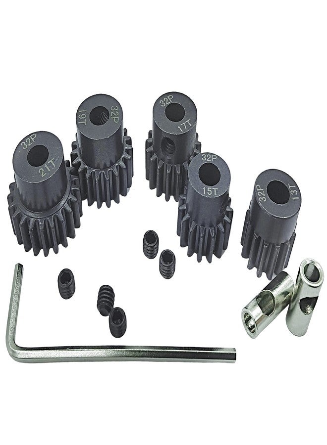 HOPLEX 32P 5mm Hardened Metal Pinion Motor Gear Set 13T 15T 17T 19T 21T with 3.175mm Coupler for RC Buggy Car Monster Truck - Image 1